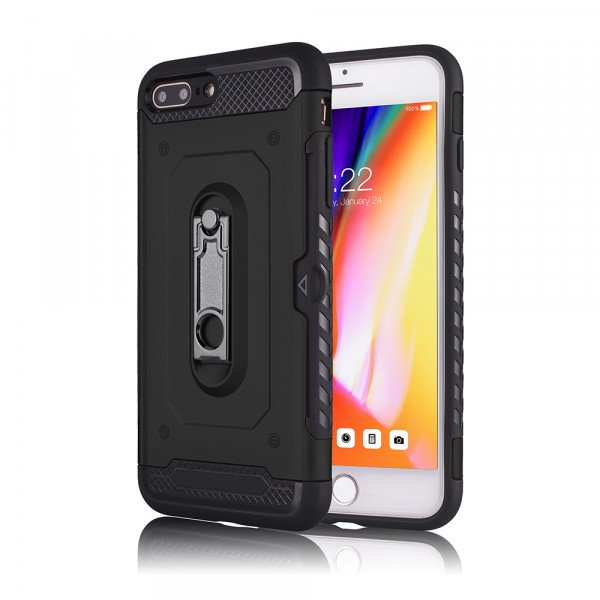 Wholesale iPhone 8 / 7 Rugged Kickstand Armor Case with Card Slot (Black)
